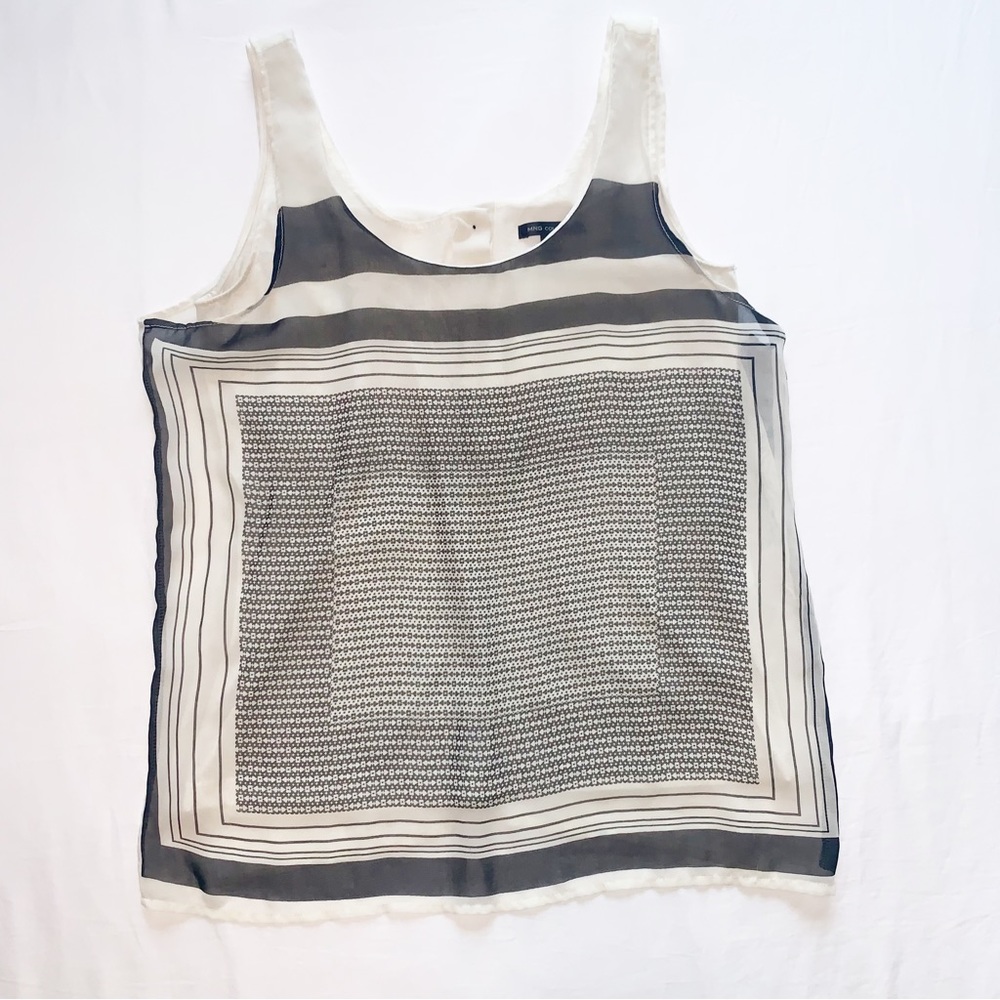 Black and Cream Patterned Sleeveless Top